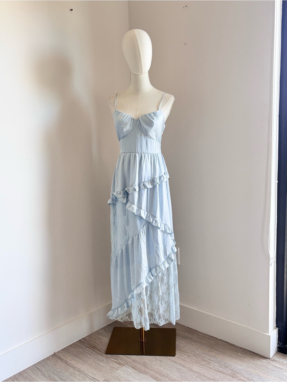 Francesca's Collections Powder Blue Ruffle Lace Maxi Dress - Picture 3 of 8